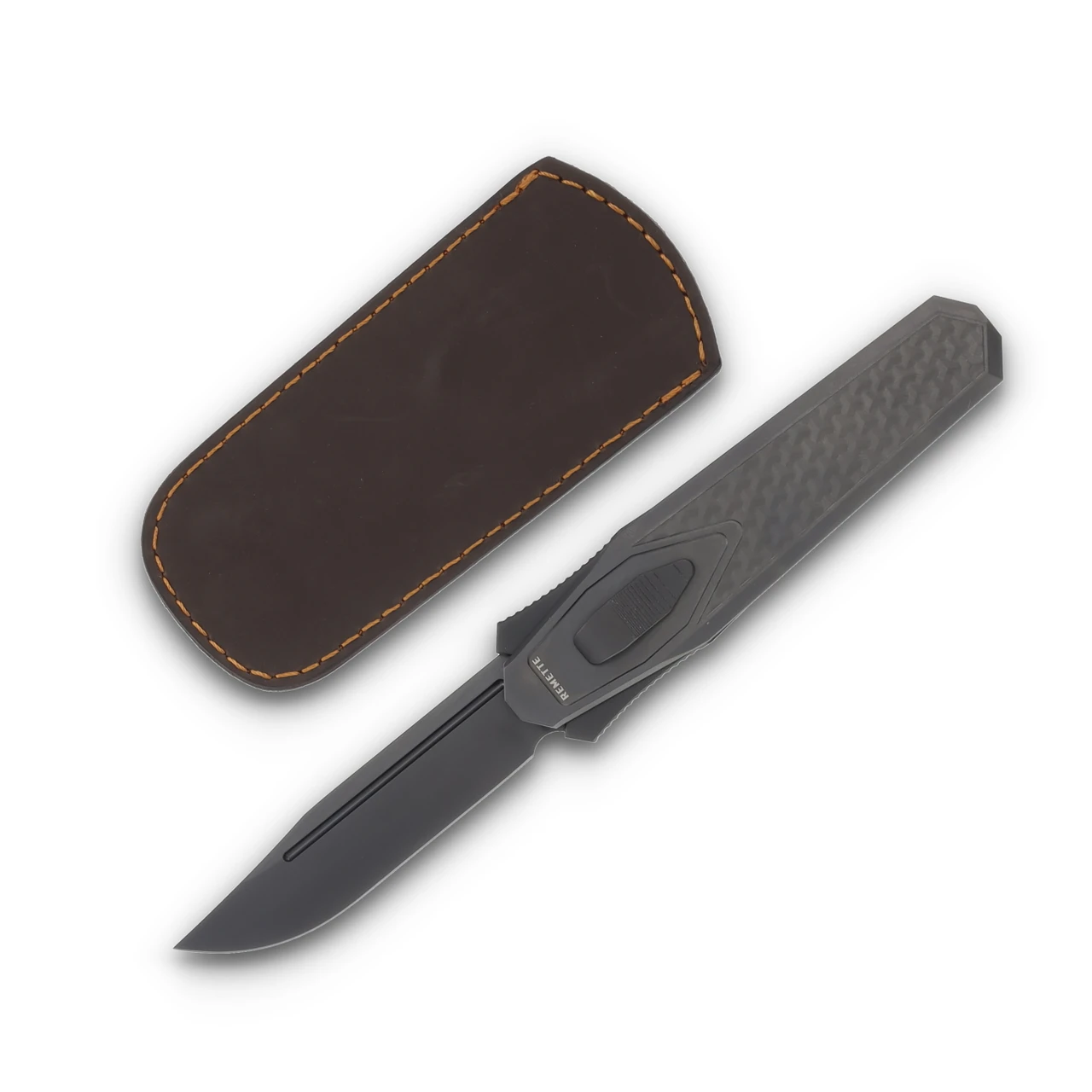 Remette Knives RT Swordfish Black Titanium Handle With Red, Blue & White Carbon Fiber Inlay Black M390 Clip Point Blade (MAP) (1) ZL101B5