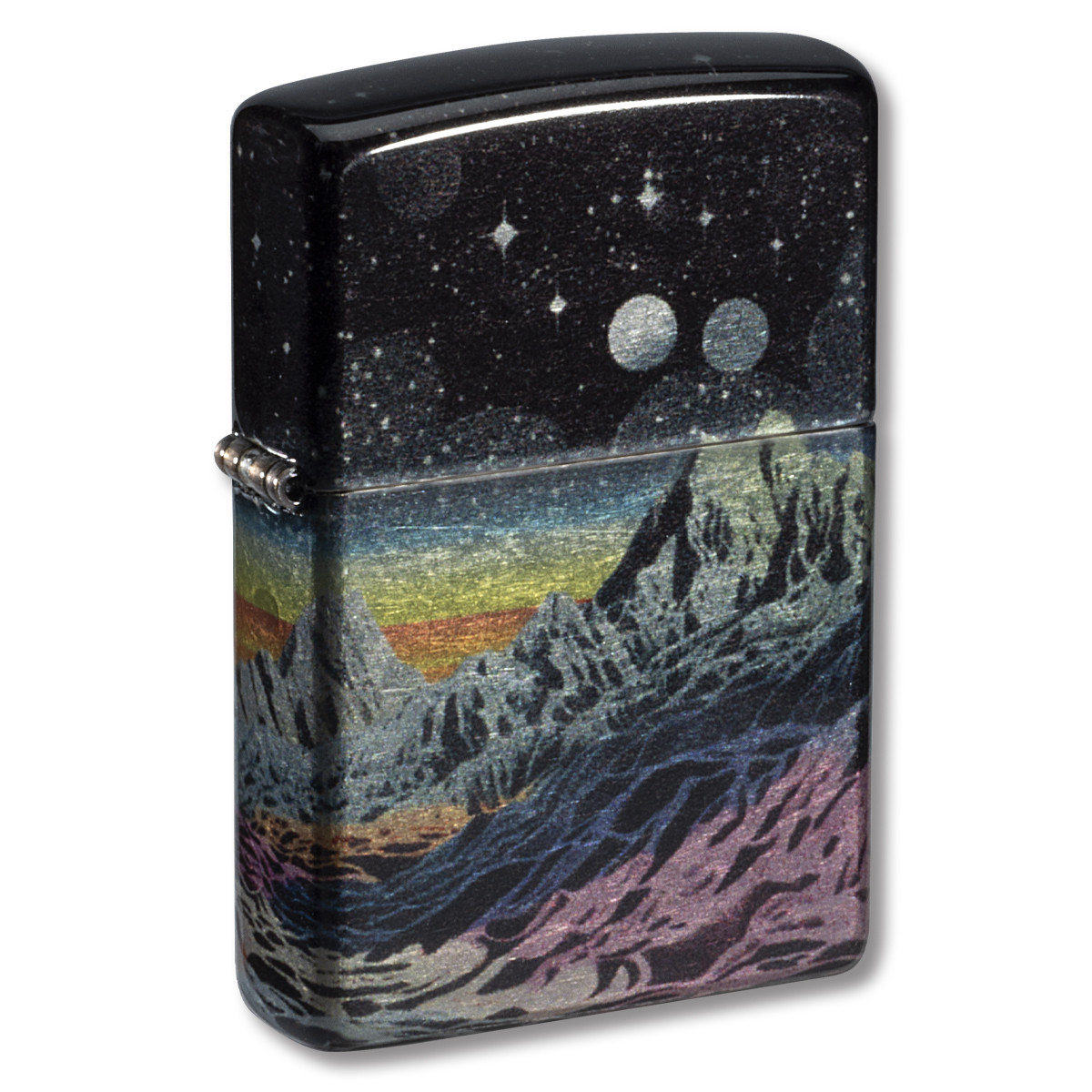 Zippo Lighter 540 Space in Color Design Tumbled Chrome Front 1