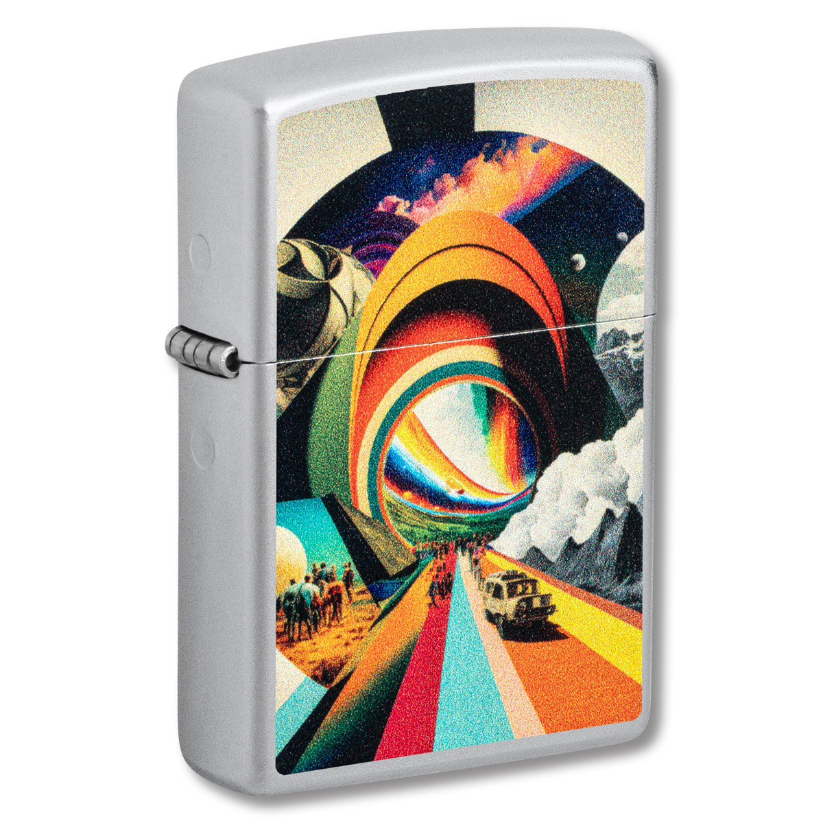 Zippo Lighter Psychedelic Travel Design Satin Chrome