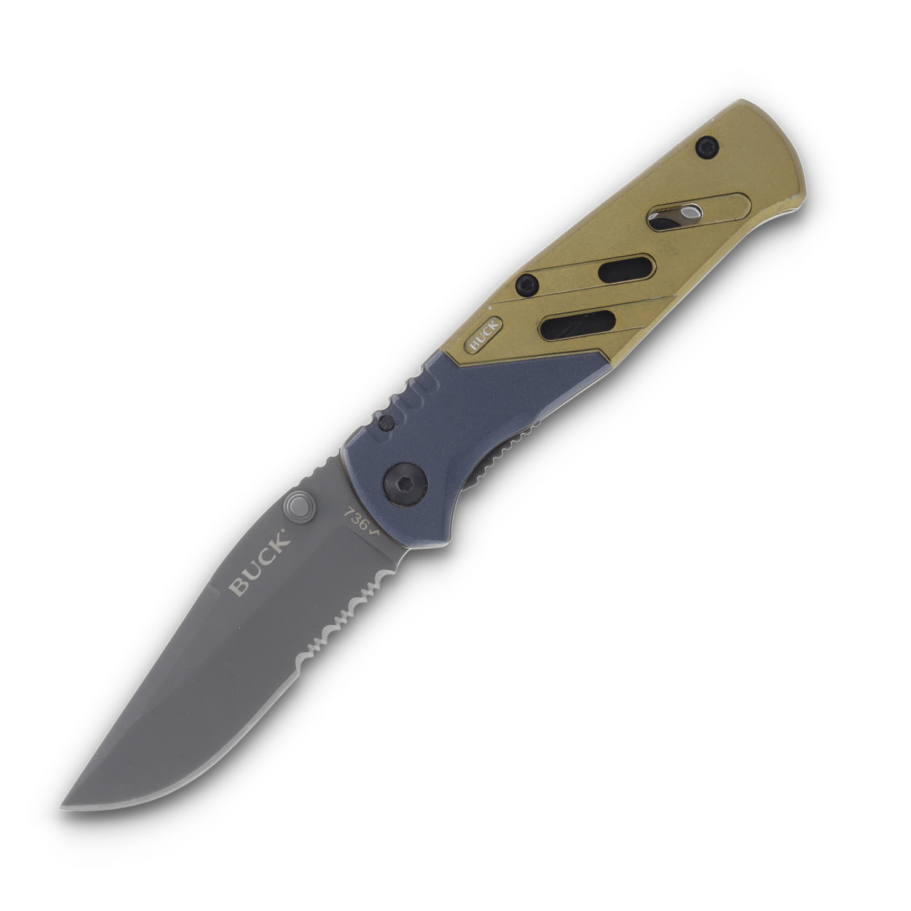 Buck Trekker XLT- Blue and Green Aluminum w Clip-Clam BU11319