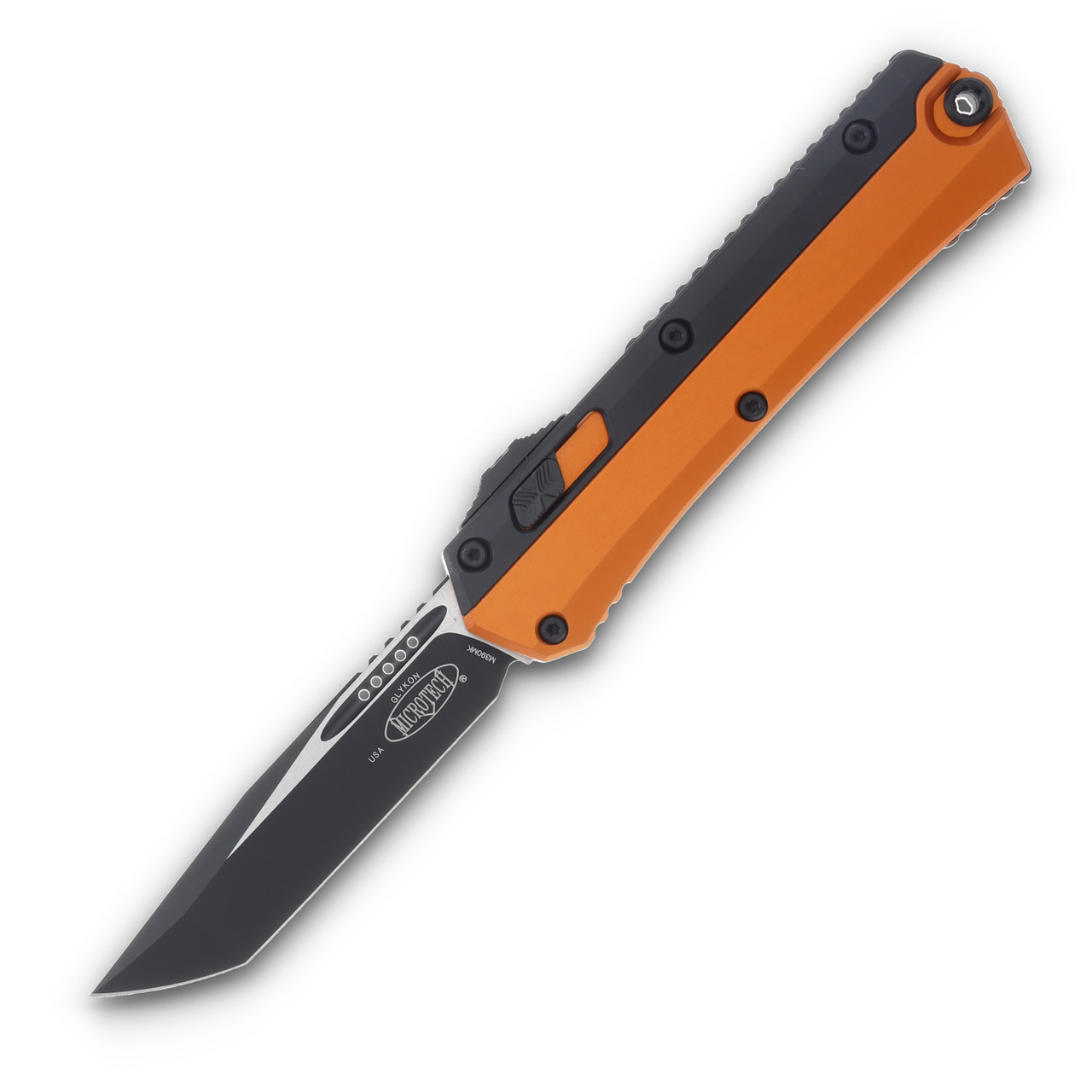 Microtech Glykon Auto OTF Orange Knife 3.75in Plain Black Tanto Blade AUMT1851OR