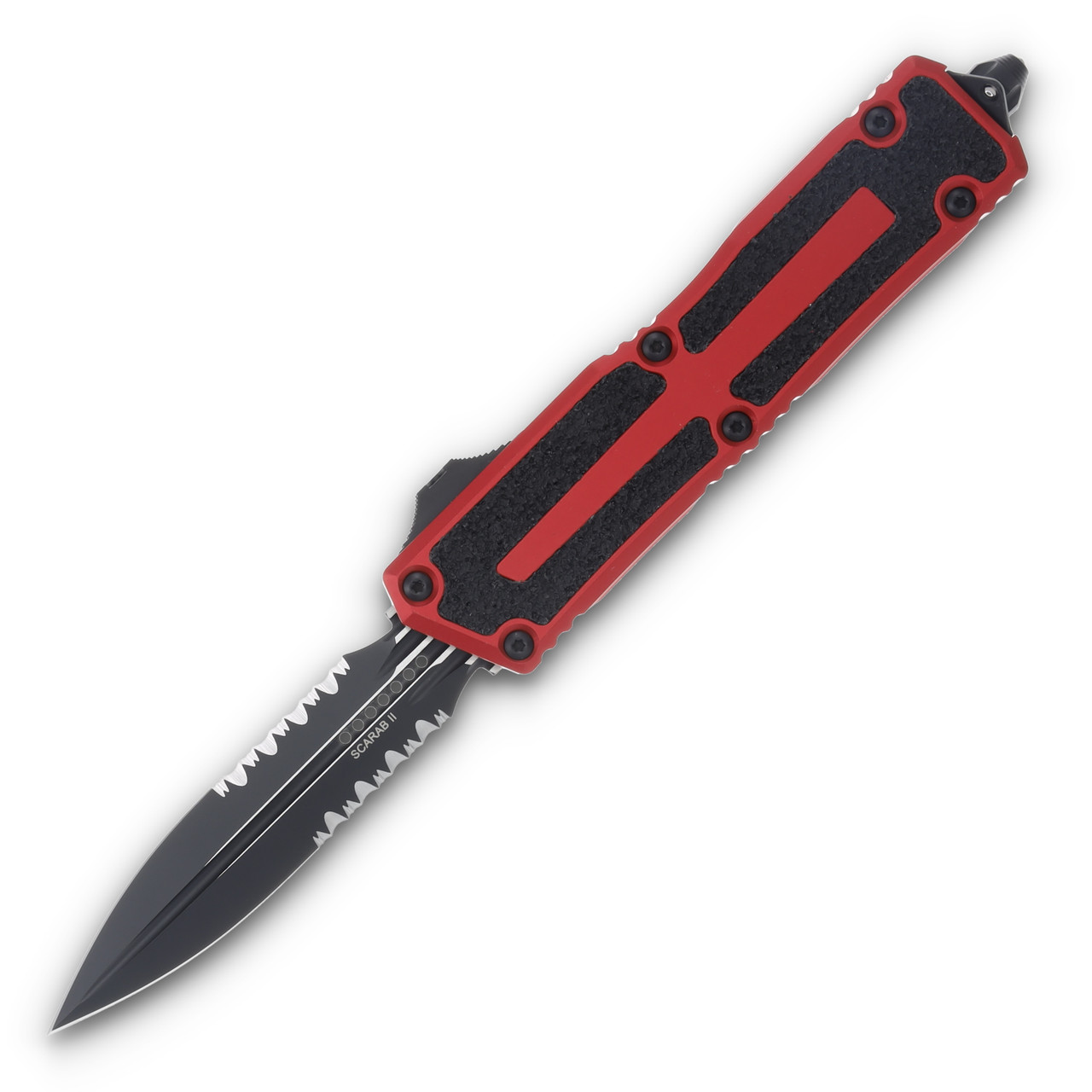 Microtech Scarab II Gen III Auto OTF Red Knife 3.9in Black D/E Part Serr Dagger AUMT12802RD