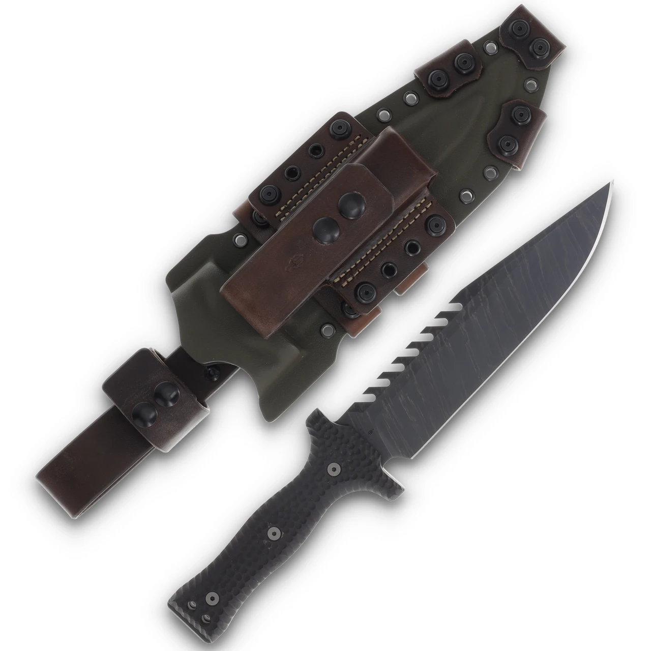 Miller Bros Blades M-22 Sawback Bowie 8.75in Plain Clip Point OD Green Sheath with Sheath 1
