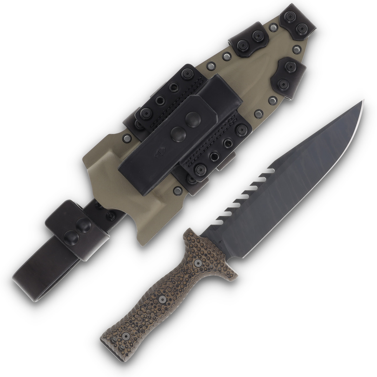 Miller Bros Blades Large Fixed Blade Knife Tri Color 8.75in Plain with Tan Sheath 1