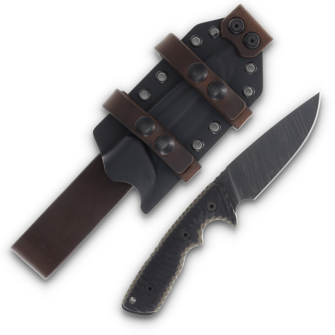 Miller Bros Fixed Blade  Black Sheath Brown Accents OD Green G-10 Handle M-27BSBABTH