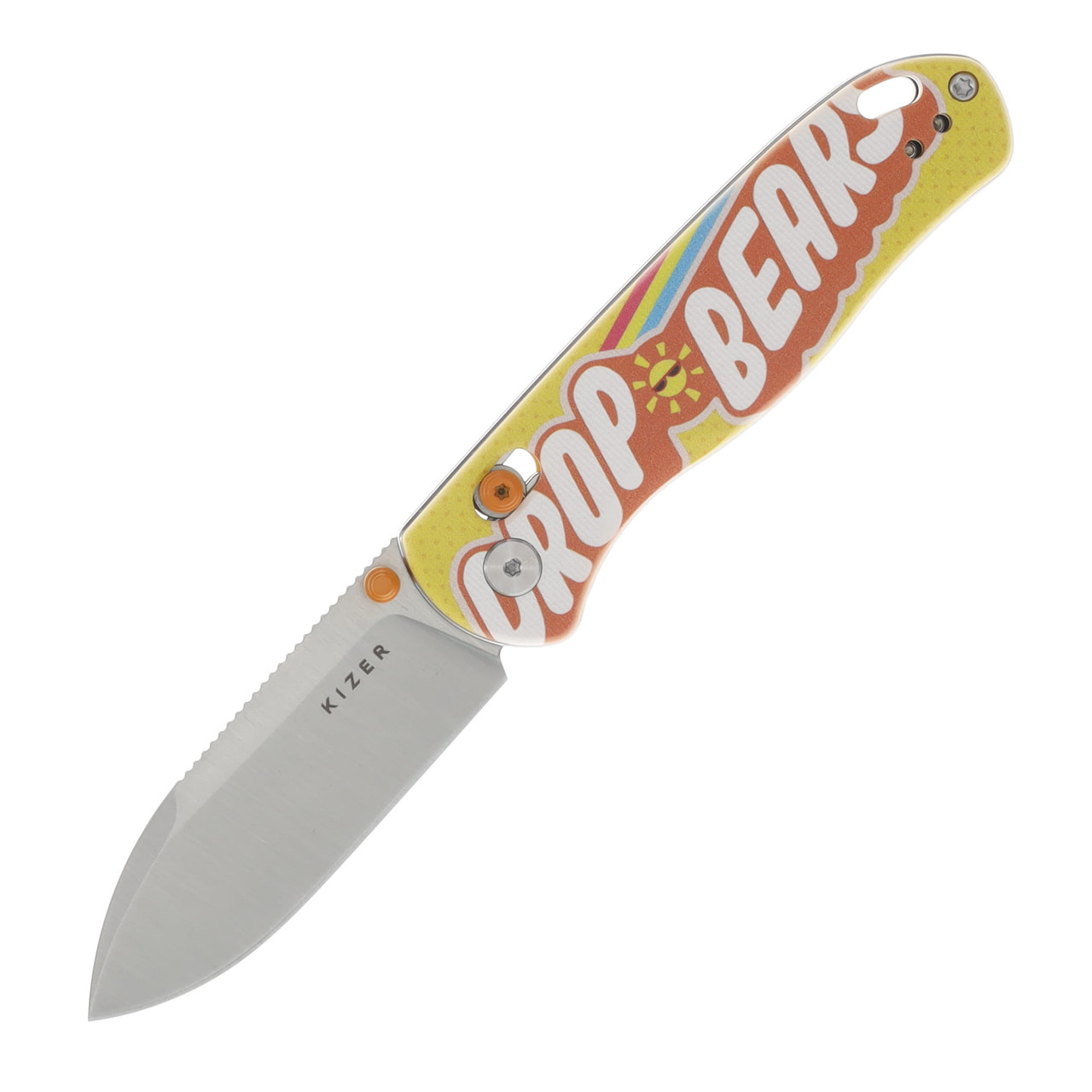 Kizer Drop Bear Sunny Yellow SMKW Exclusive 2.99 Inch Plain Satin Drop Point Front Open 1