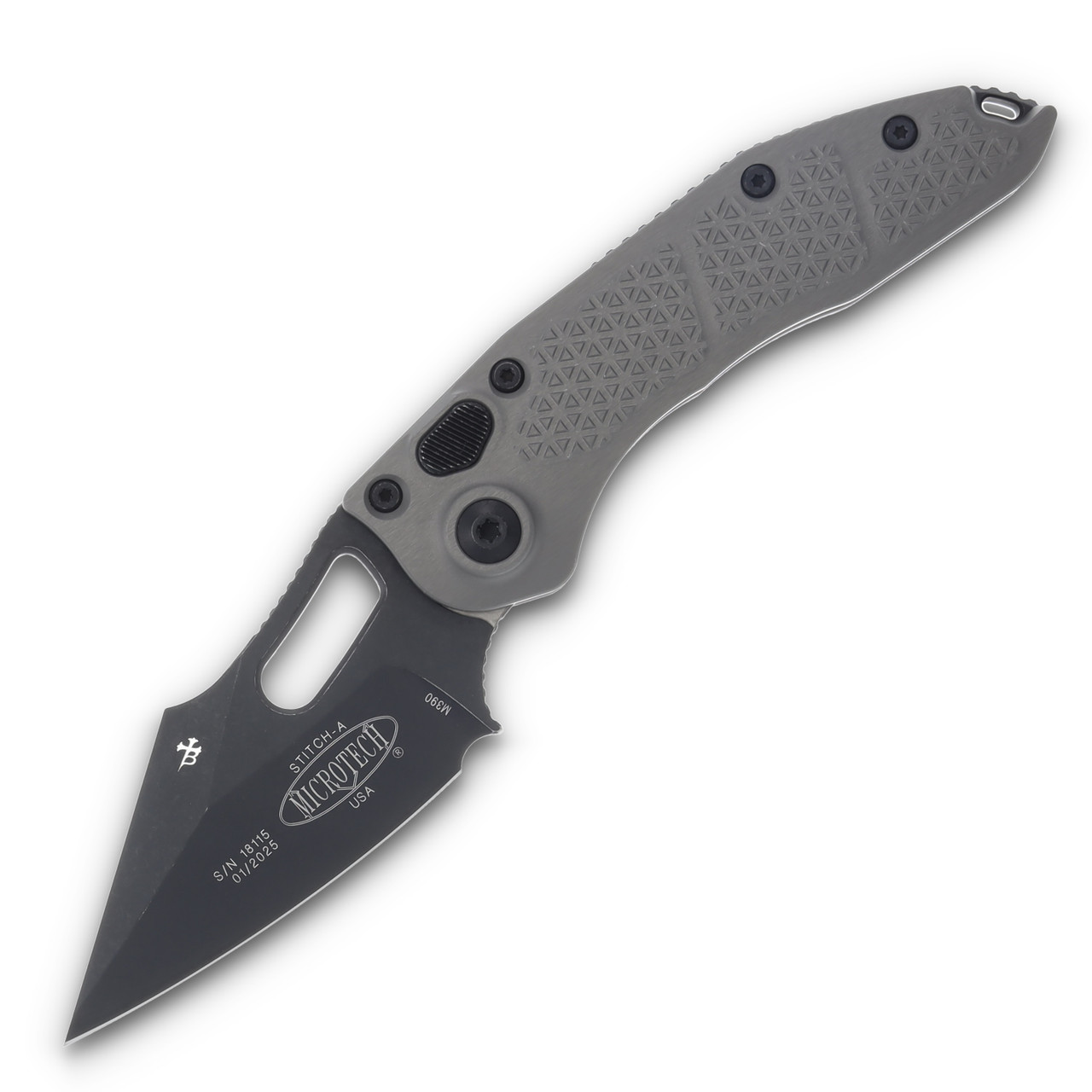 Microtech Stitch Auto Knife Natural Aluminum 3.75in Black Apoc Spear Point