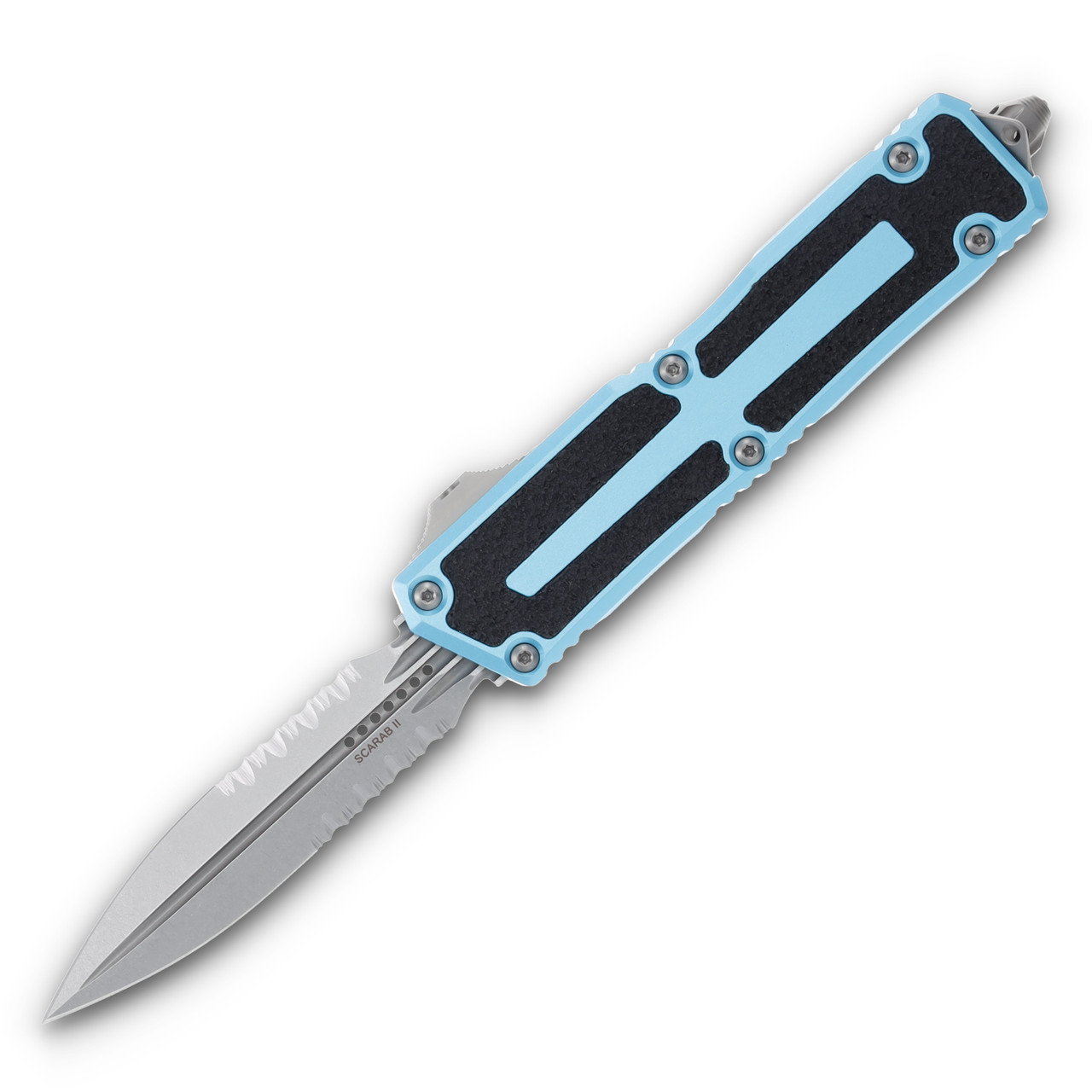 Microtech Scarab II Gen III D/E OTF Knife Turquoise 3.88in SW Part Serr Dagger AUMT128011TQ