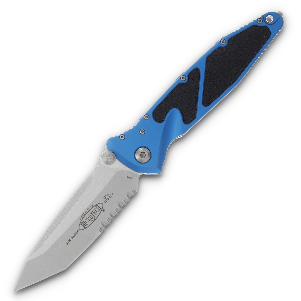 Microtech Socom Elite Folding Knife Blue 4.0in Stonewash Part Serr Tanto MT16111BL
