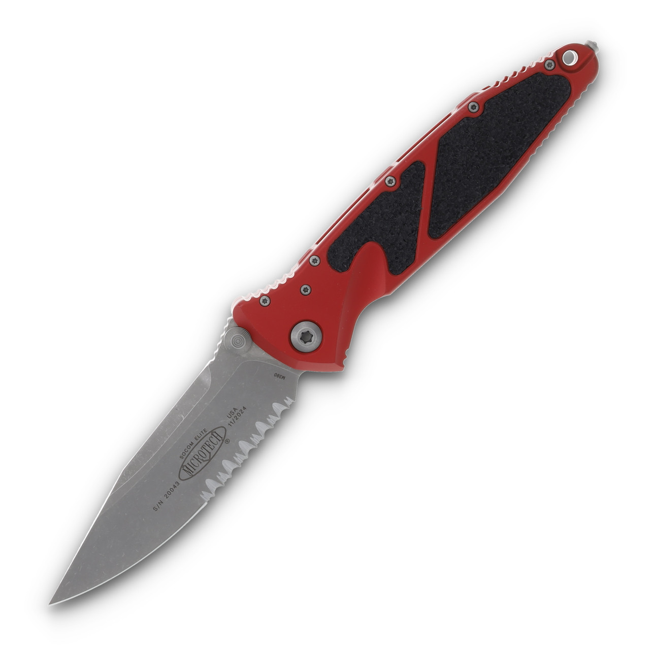 Microtech Socom Elite Folding Knife Red 4.0in Apocalyptic Part Serr Clip Point MT16011APRD