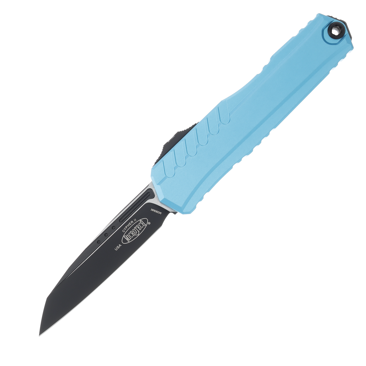 Microtech Cypher II OTF Auto Knife Turquoise 3.5in Black Wharncliffe Blade