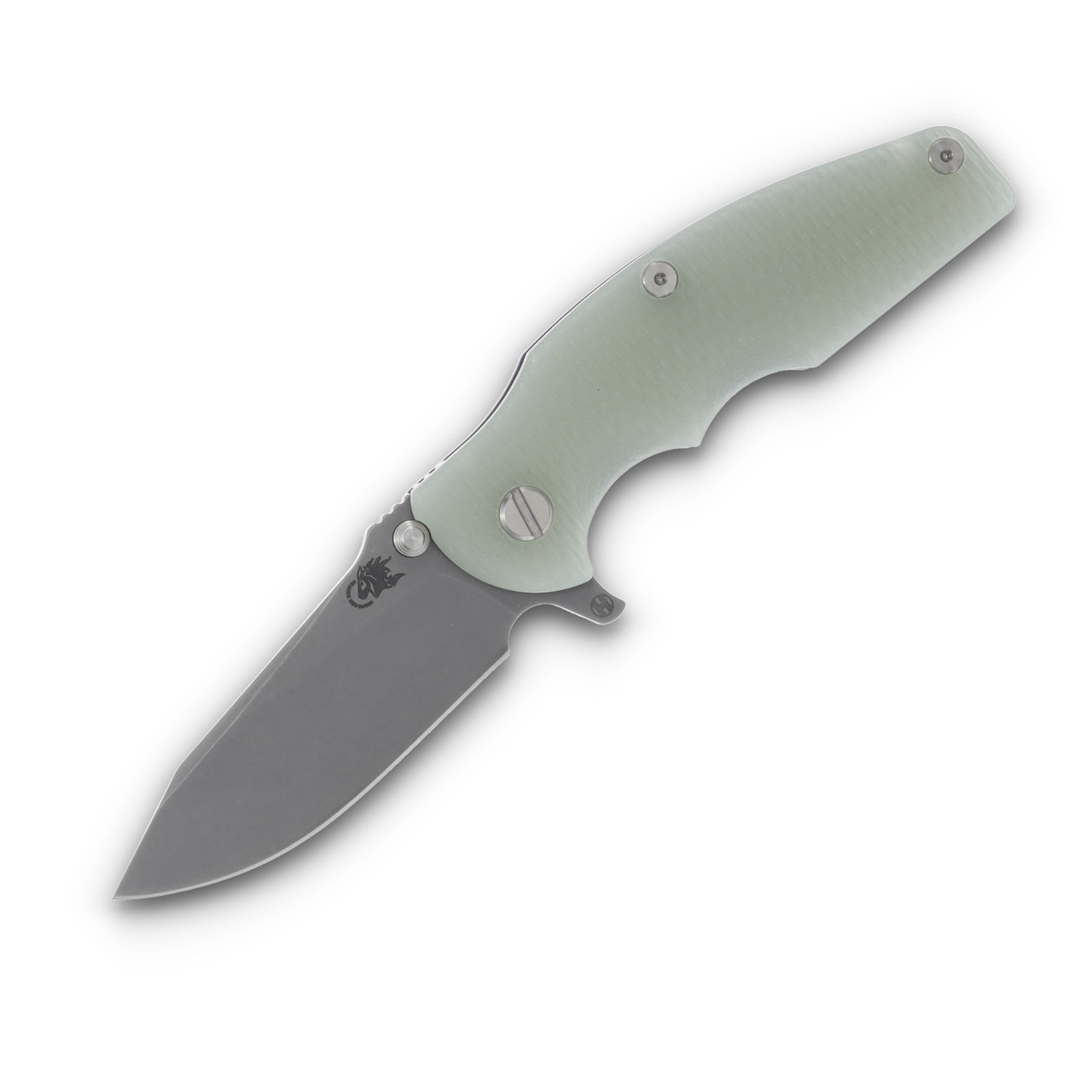 Hinderer Jurassic Translucent Green – Battle Blue 3.37in Plain Working Drop Point KJURSLHOBBLTG