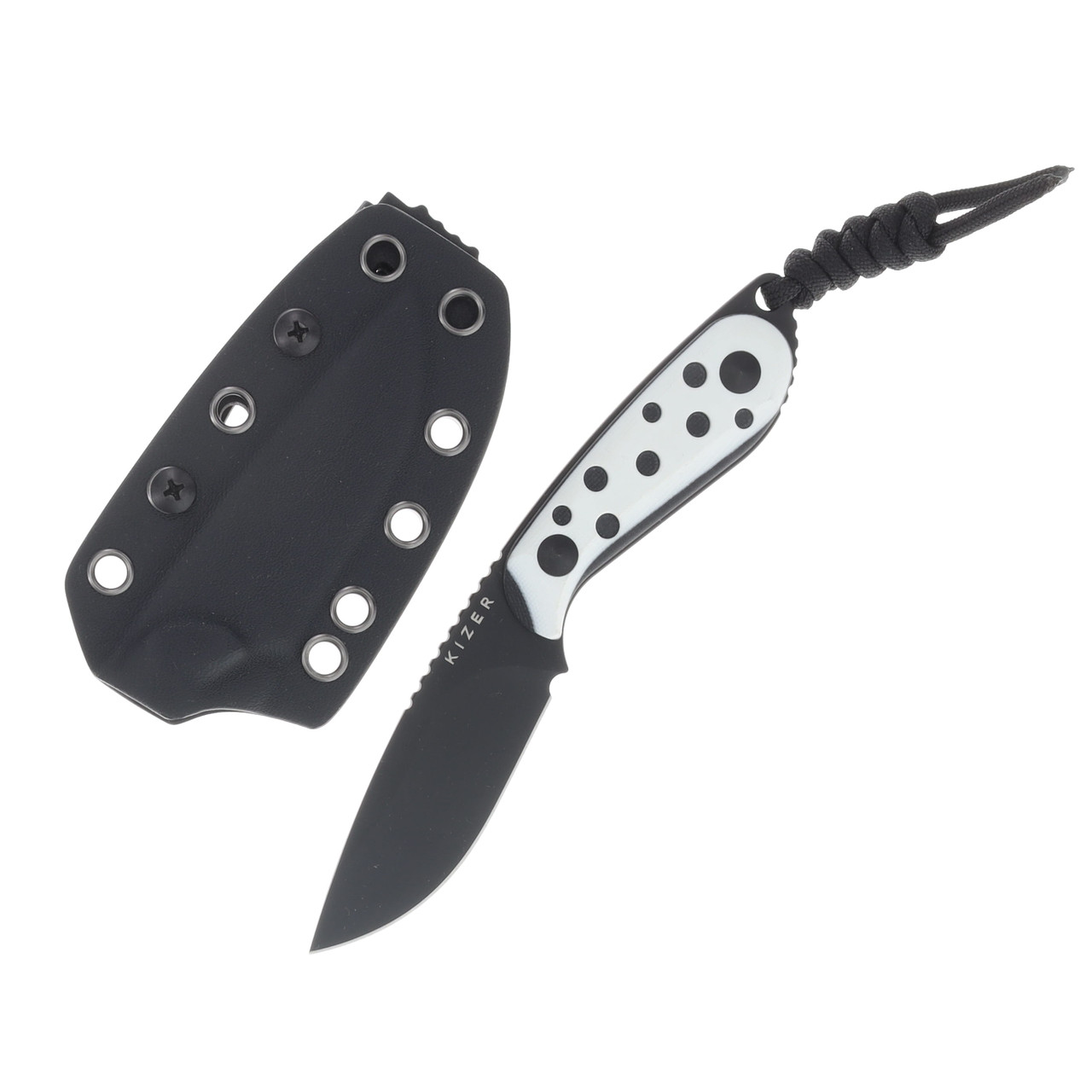 Kizer Buddy Fixed Blade Knife White – Black 3in Plain Black Drop Point 1081A3