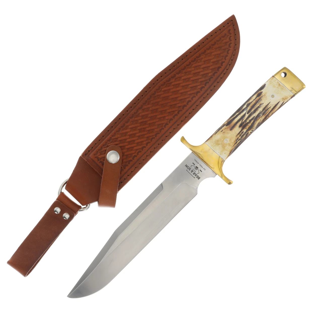 Bear & Son Freedom Fighting Gold Rush Bowie Stag 8in Plain Satin Clip Point BR503
