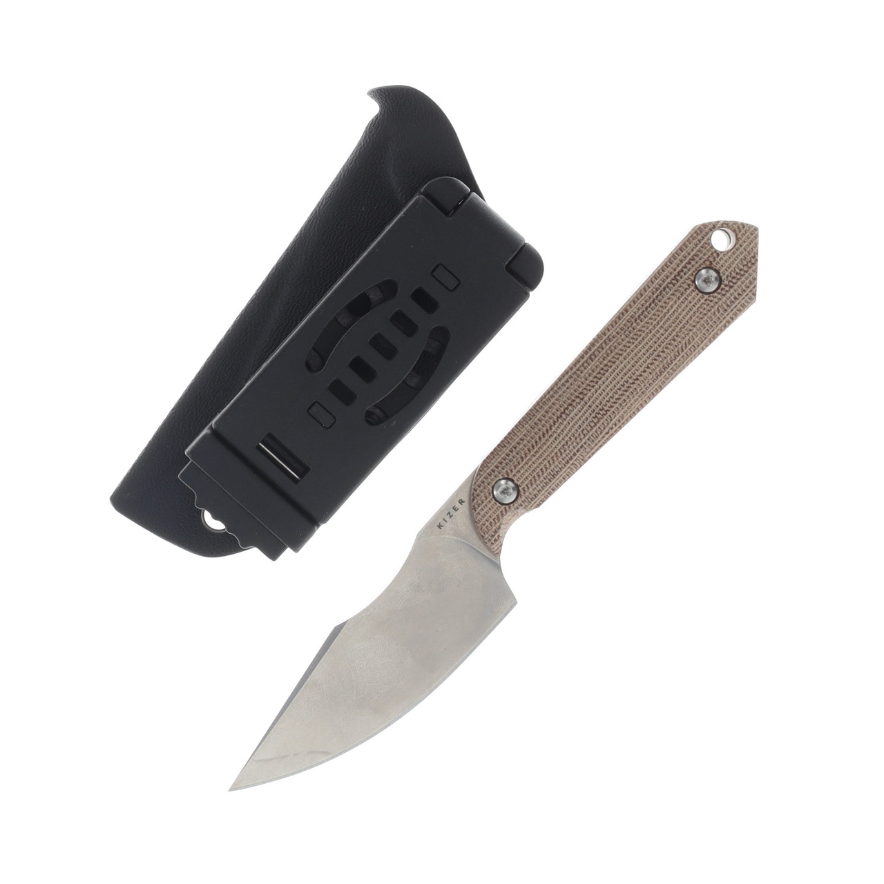 Kizer Mini Harpoon Maverick Customs Brown 3in Plain Stonewash Drop Point 1040S7