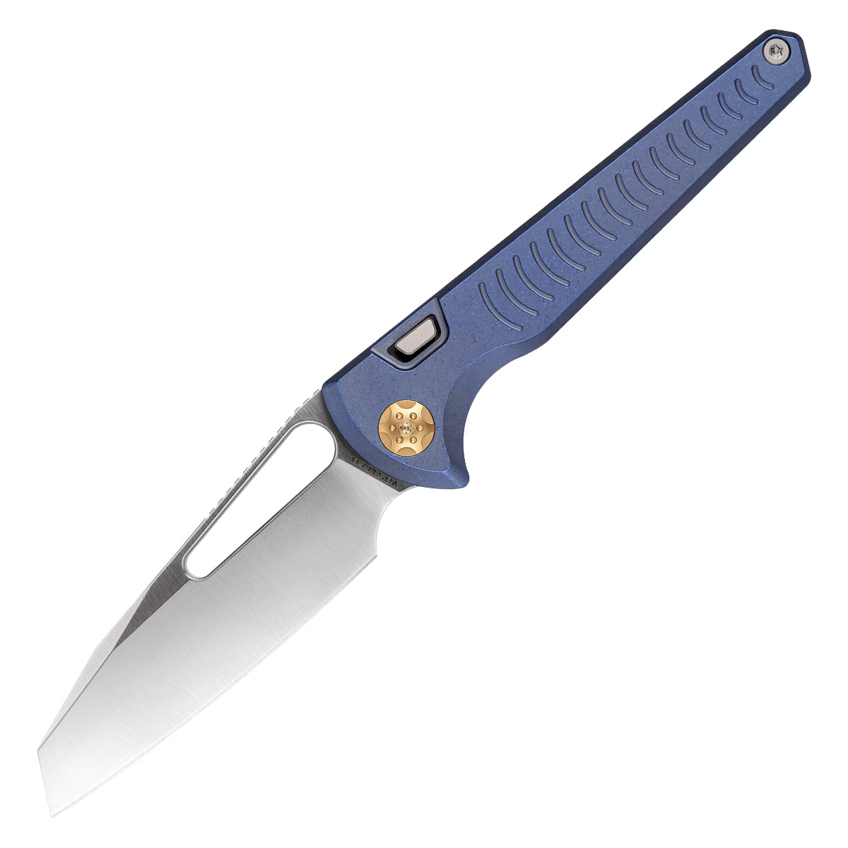 Vosteed Gavko Leopard Folding Knife Blue Ti 3.38in Satin Sheepsfoot