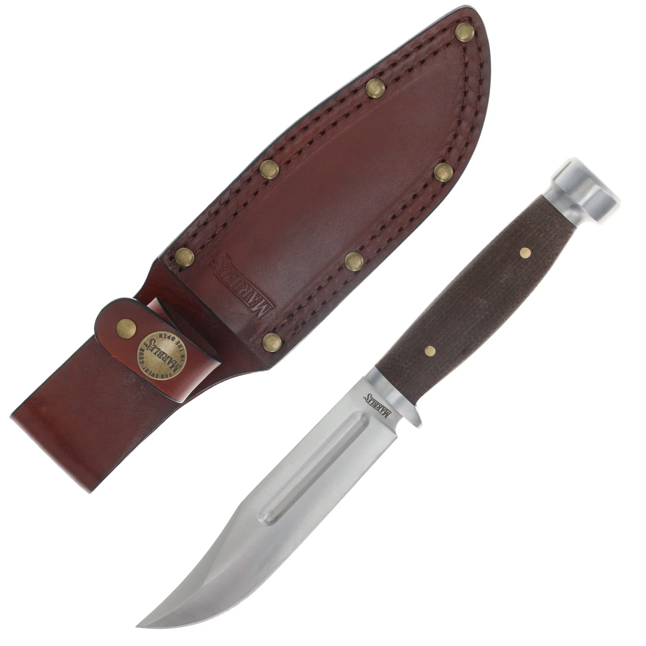 Marble's Ideal Fixed Knife Brown Burlap Micarta Handle Upswept Blade W/Sheath MR737