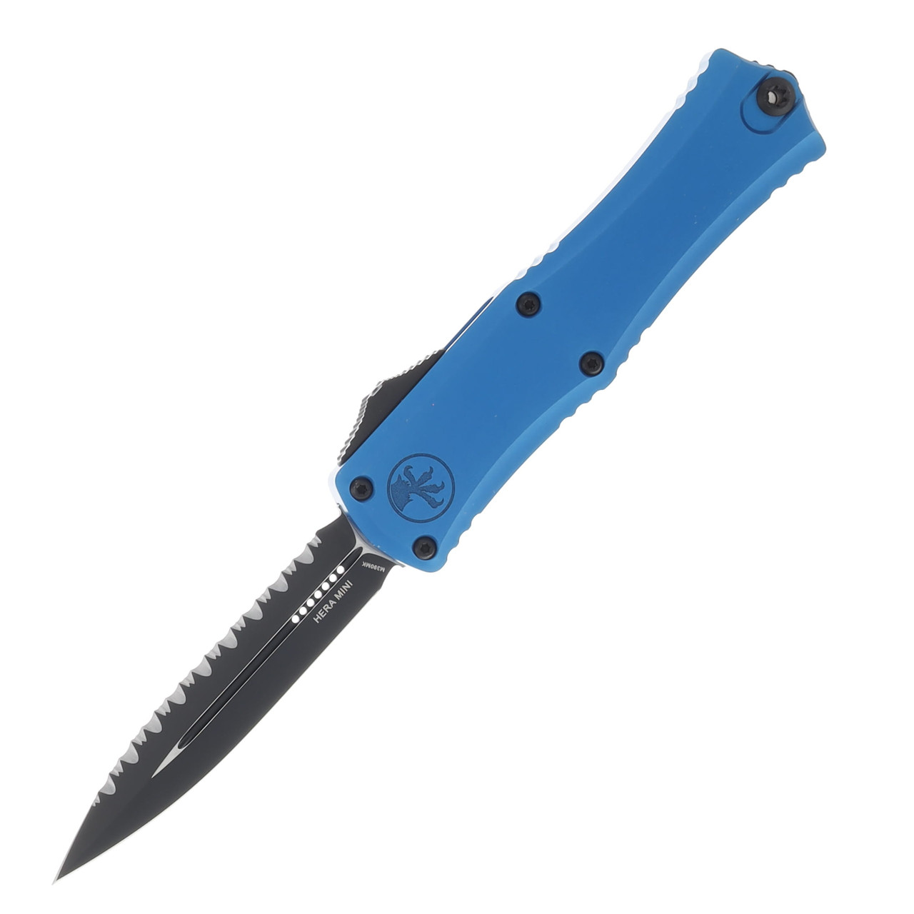 Microtech Hera II Mini D/E OTF Auto Knife Blue 3in Full Serr Black Dagger Blade AUMT1702M3BL
