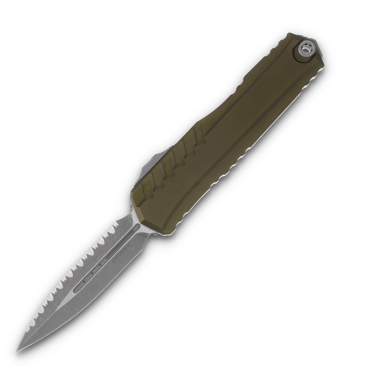 Microtech Knives Cypher II D/E OTF Auto OD Green 3.5in Full Serr Apoc Dagger AUMT124212APOD
