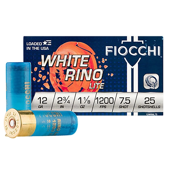 Fiocchi Exacta Target White Rino Lite 12 Gauge Shotgun Ammunition 2.75in 25 Rounds 1-1/8oz 7.5 Lead Shot