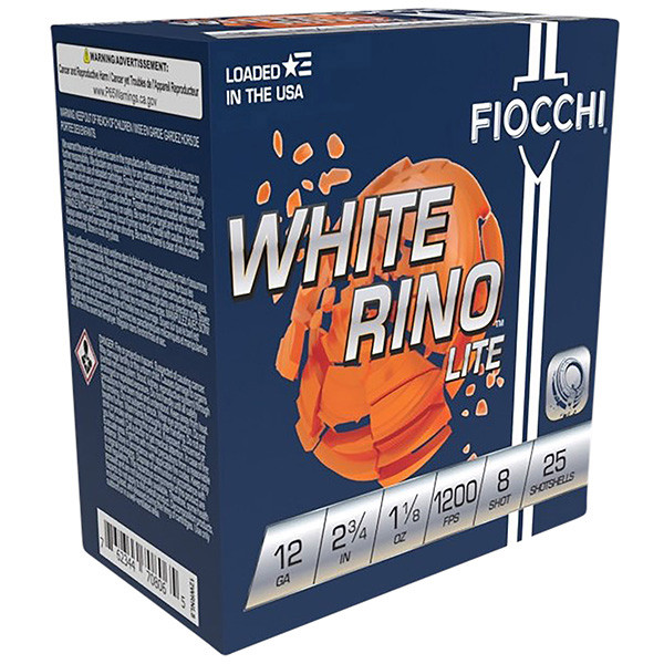 Fiochhi Exacta Target White Rino Lite 12 Gauge Shotgun Ammo 25 Rounds 2.75in 1-1/8oz #8 Lead Shot 