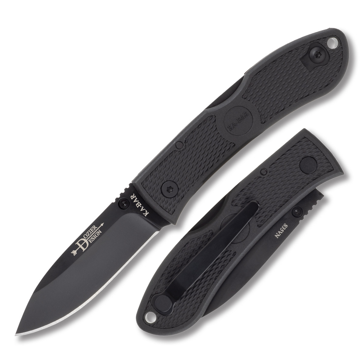 KA-BAR Dozier Hunter Folding Knife 3 Inch Plain Black Drop Point Open and Closed