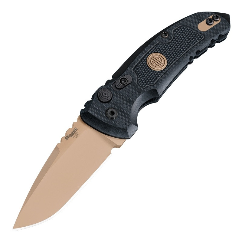HOGUE A01-Microswitch 2.75" Sig Emperor Scorpion Folder Drop Point Blade FDE PVD - Solid Black G-10 Frame - Sig Medallion AUHG16110