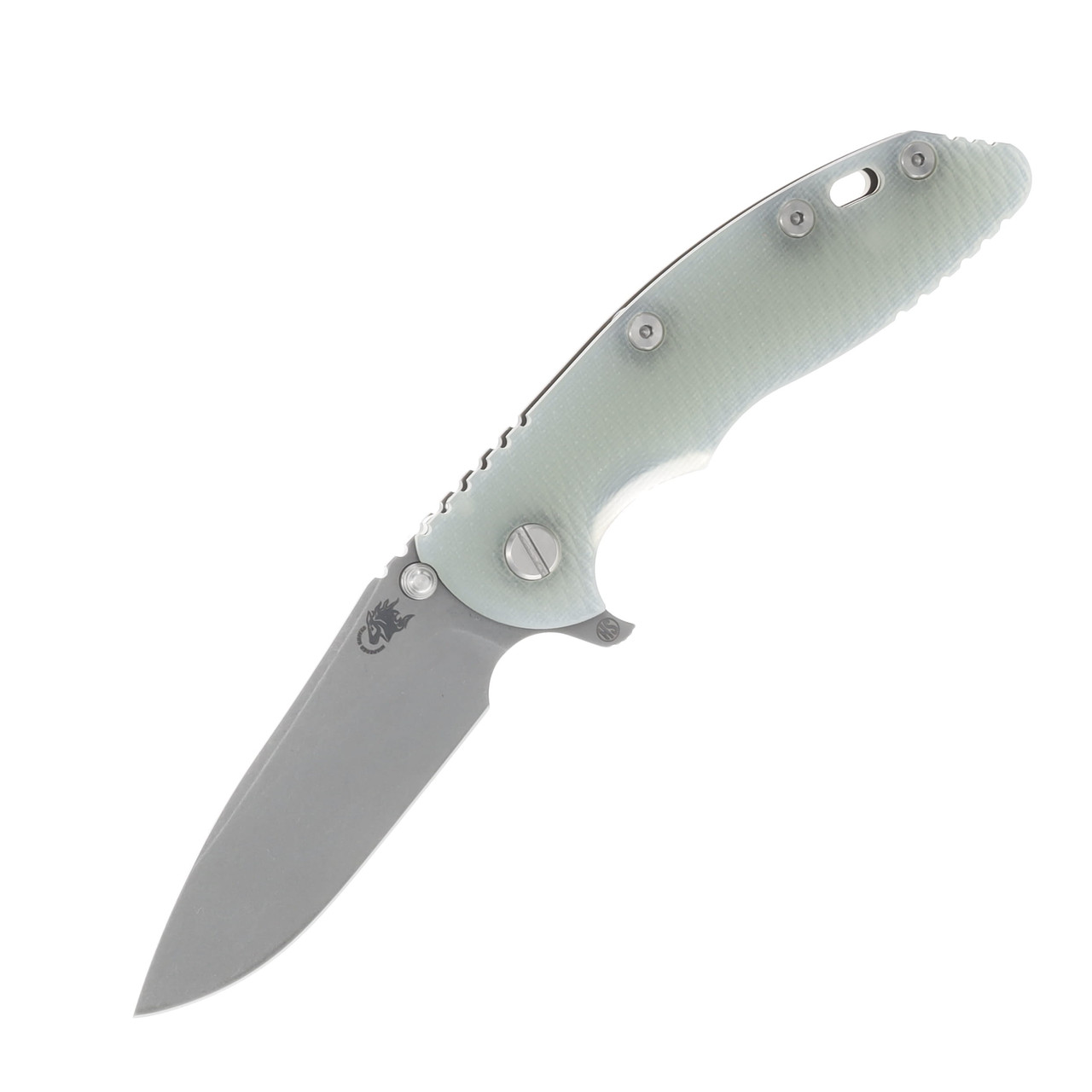 Hinderer XM-18 Skinny Slicer Translucent Green 3.5in Plain Working Drop Point Front Open