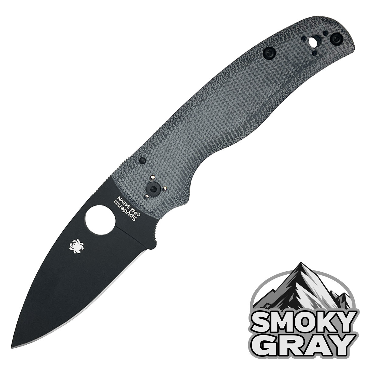 Spyderco SMKW Exclusive Smoky Gray Shaman with Gray Canvas Micarta Black Blade CPM S45VN Plain Edge