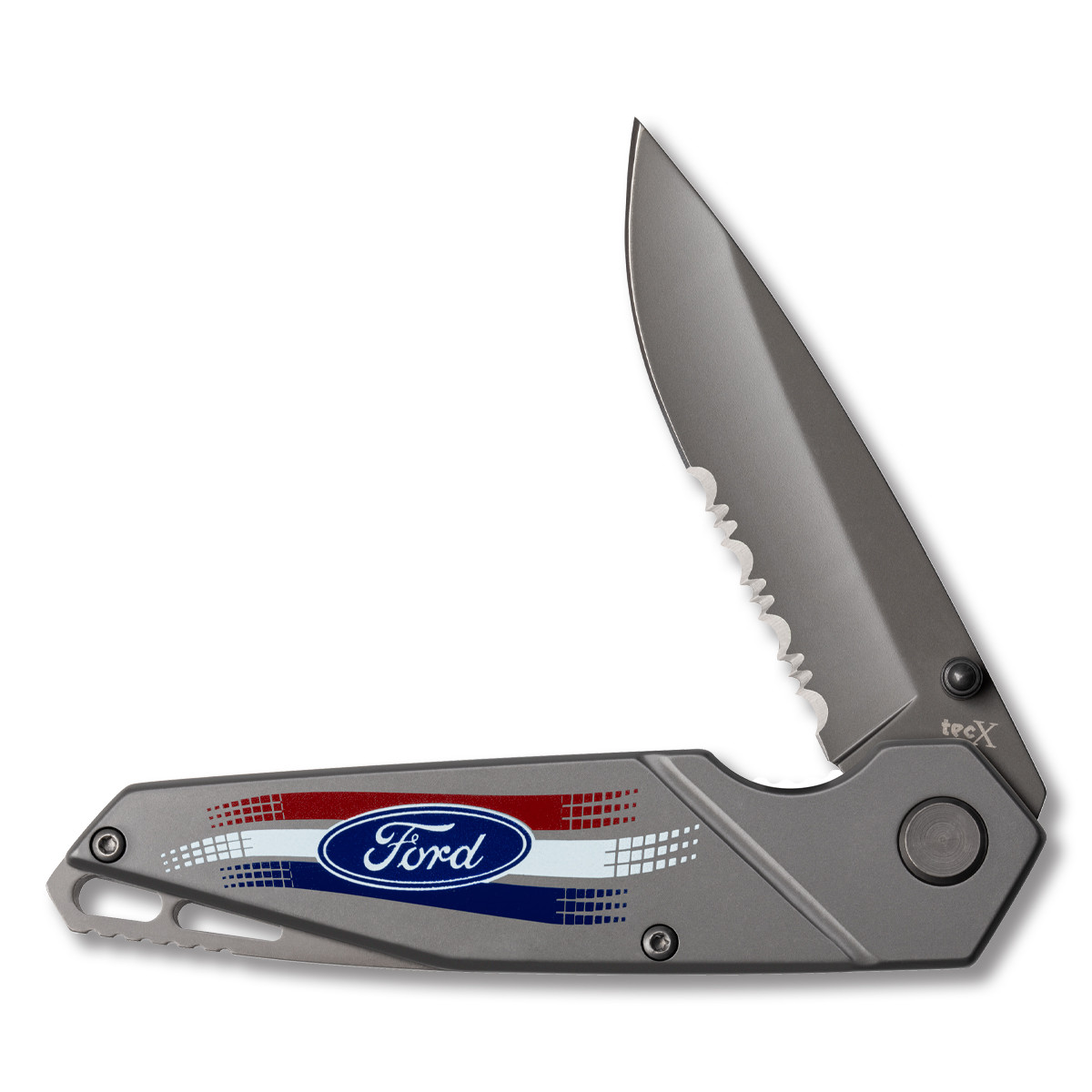 Tec X TS1-T Folding Knife Ford Motors Red White Blue with Gray