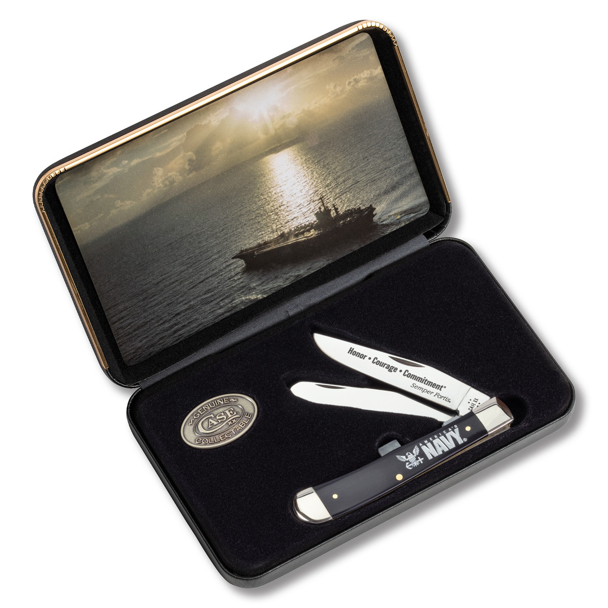 Case XX US Navy Smooth Black Synthetic Trapper Folding Knife Gift Set CA17733