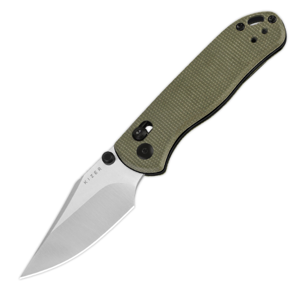 Kizer Drop Bear 2 Green Micarta 2.85 Inch Plain Satin Clip Point