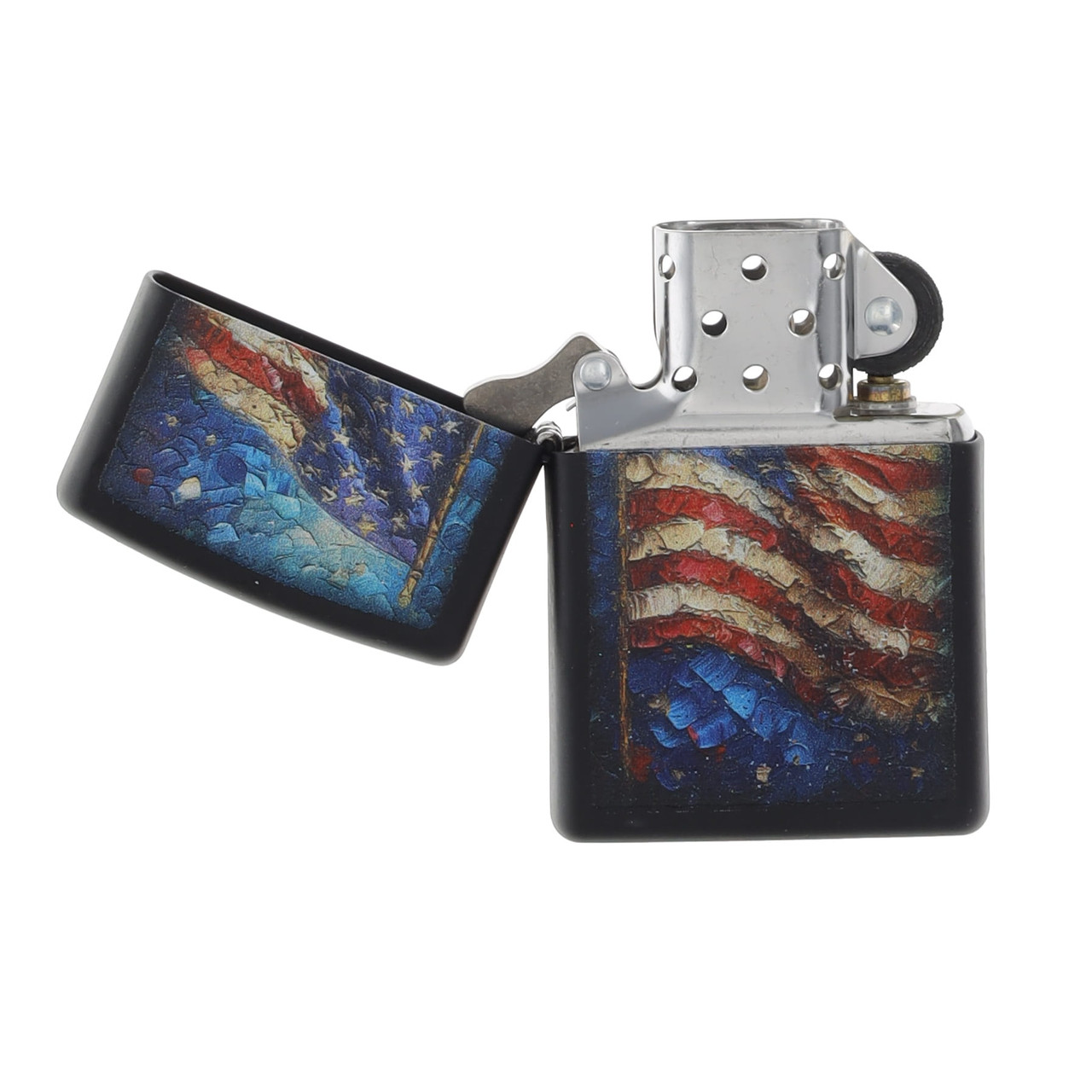 Zippo オイルライター アメリカ国旗デザイン マットブラック 未使用 Zippo Lighter Painted American Flag Design Black Matte | Smoky