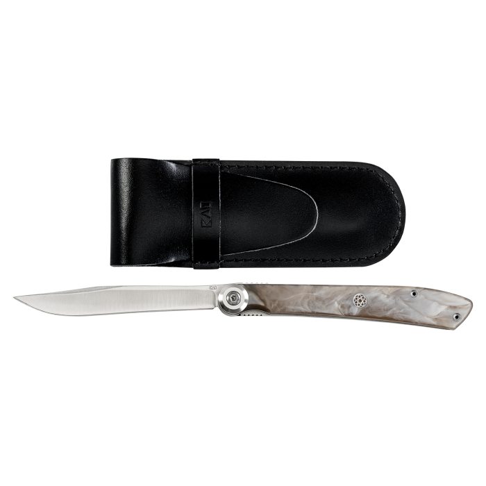 KAI USA Personal Steak Knife Champagne Acrylic Handle With Leather Sheath KAI5705X
