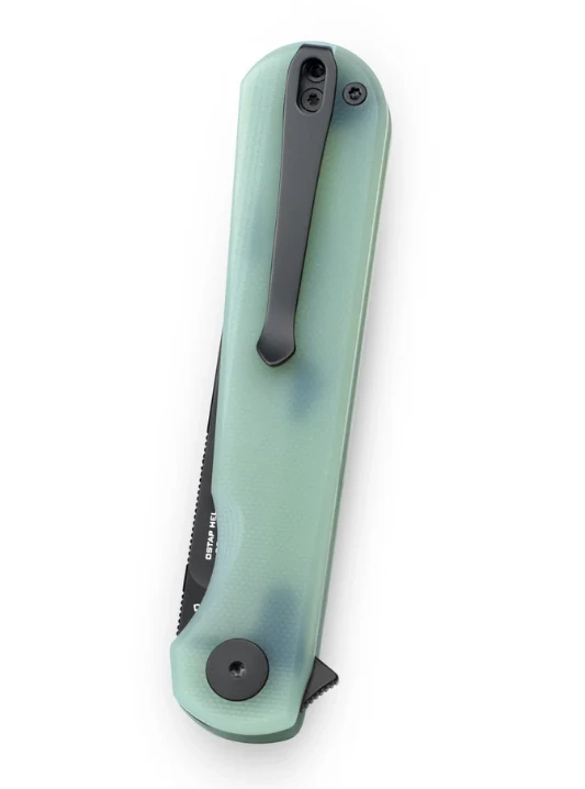 Bestech Knives Bestchman Flick Folding Knife Jade G-10 3.49 Inch Black PVD D2 Blade. Closed