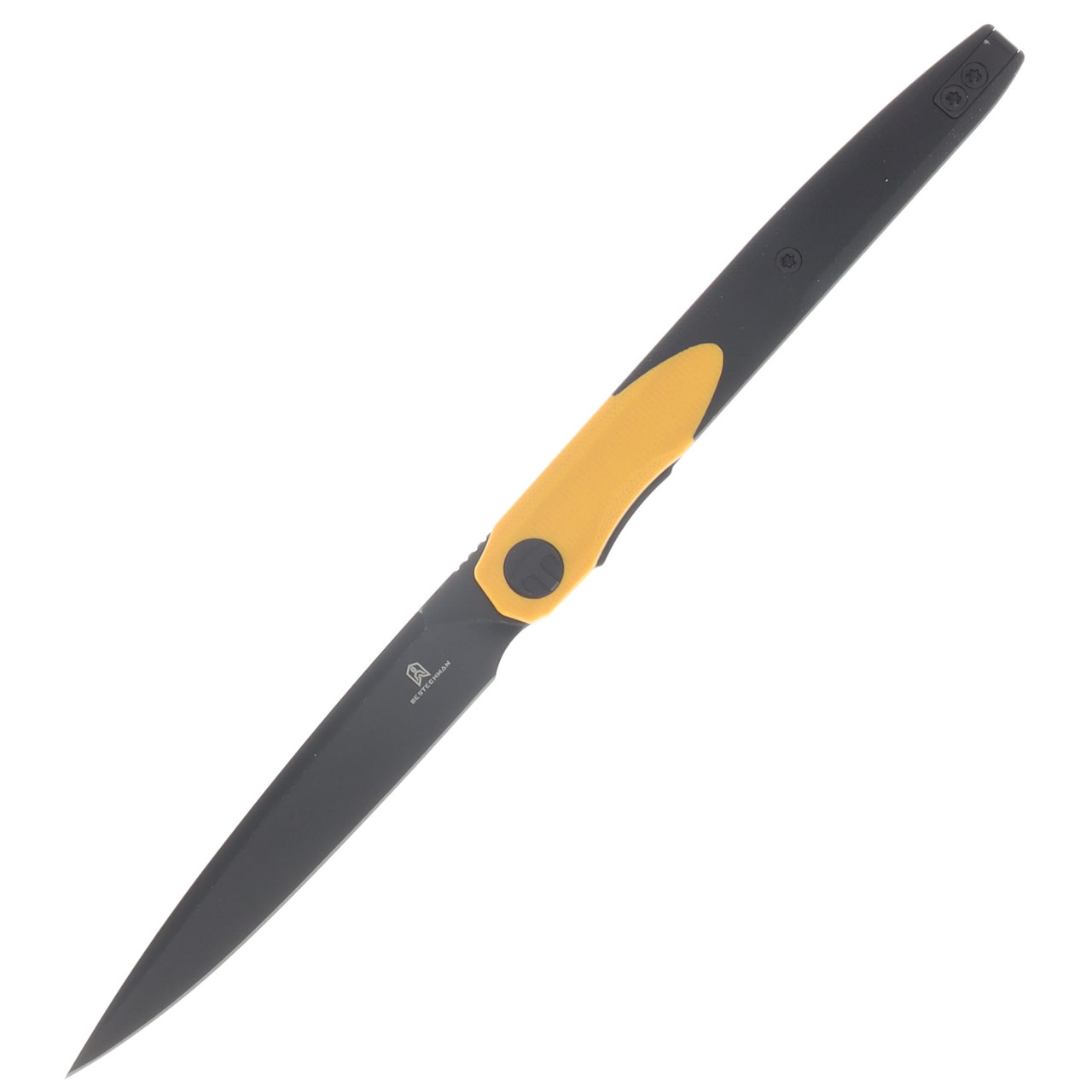 Bestechman Lanza Yellow-Black G10 3.45 Inch Black Stonewash Blade BMK14F