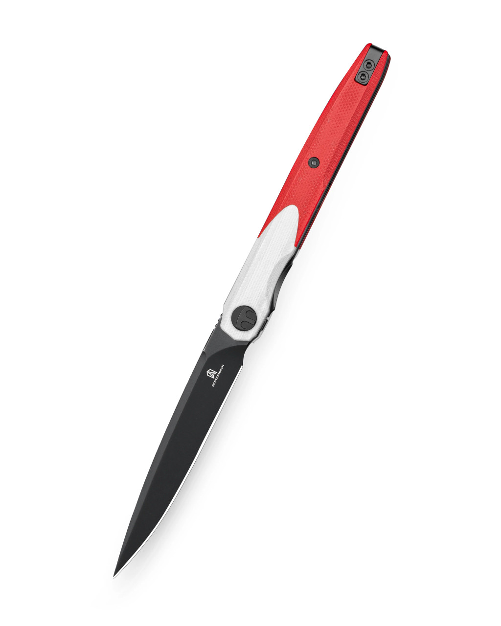 Bestech Knives Bestchman Lanza White-Red G10 3.45in Black Stonewash Blade