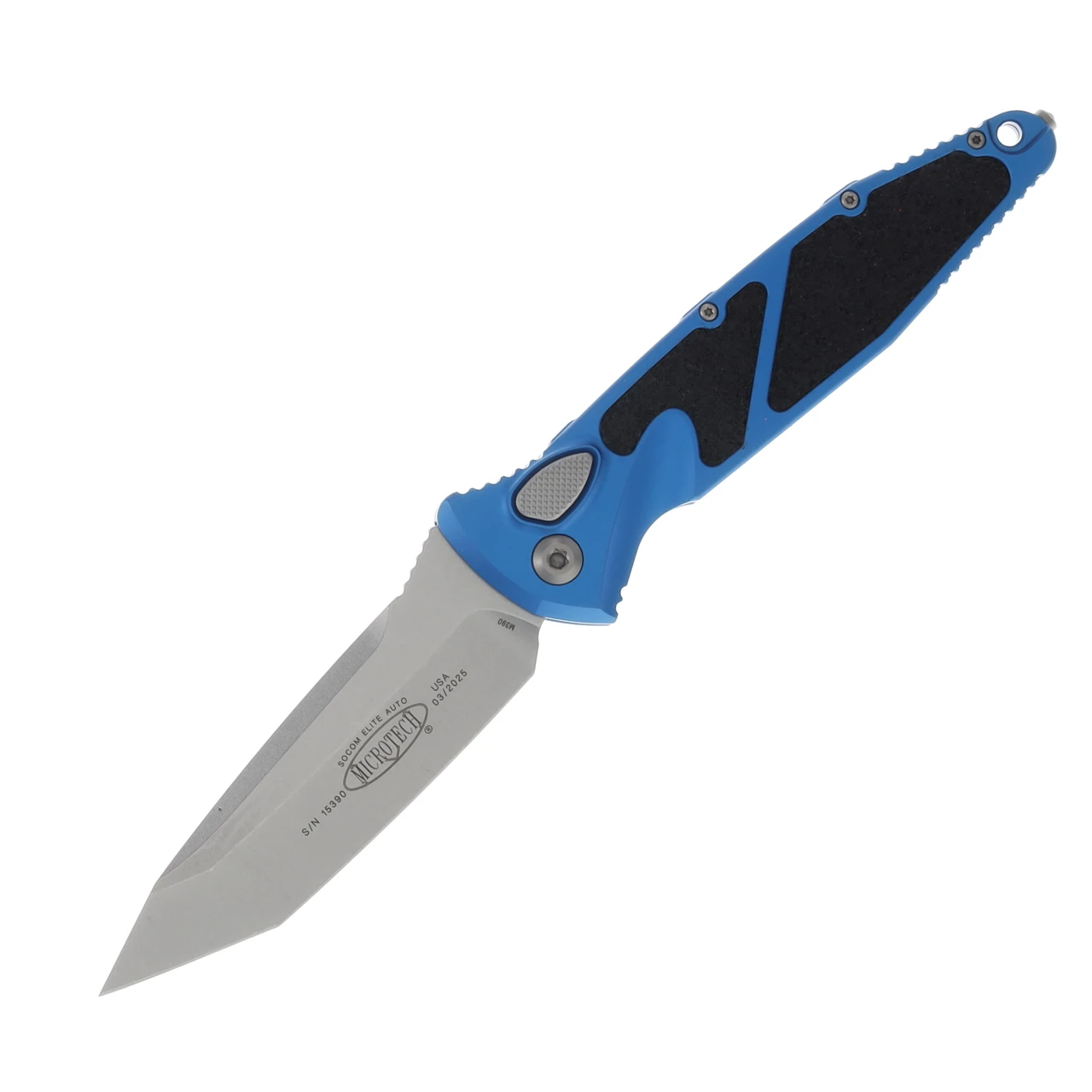 Microtech SOCOM Elite Linerlock Folding Knife Stonewash Tanto/Blue MT161A10BL
