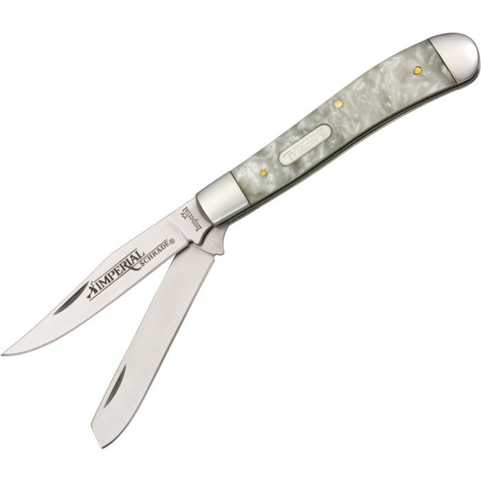 Imperial Schrade Cracked Ice Celluloid Large Trapper Folding Knife Open, Front