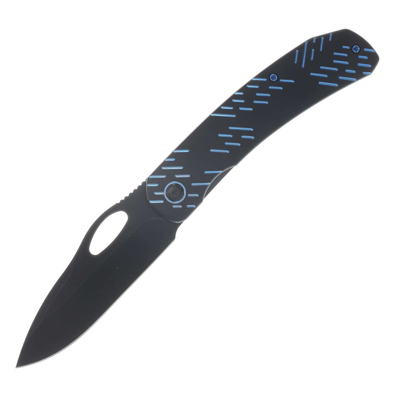 We Knife Co Inmate Black Titanium Handle With Blue Raindrops Black Stonewashed CPM 20CV Blade WE23096B-2