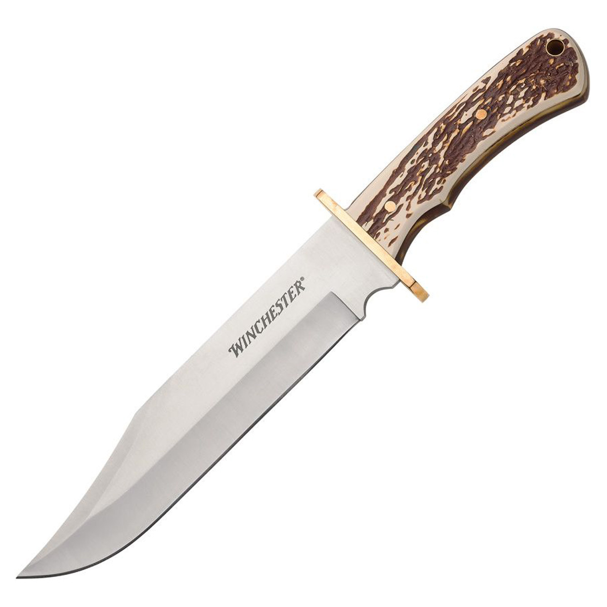 Winchester XL Stag Bowie Fixed Blade Knife 8.75in Satin Clip Point