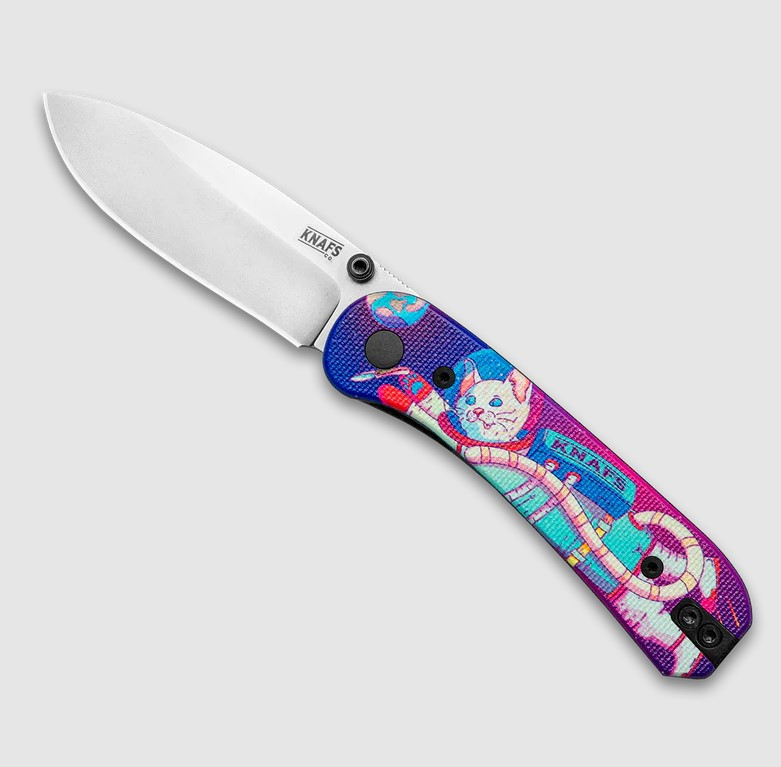 Knafs Lander 1 Folding Knife Stonewash D2/Kitty Cosmo Crew G-10 Front Open