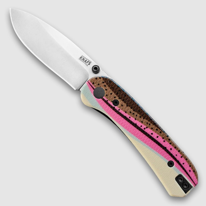 Knafs Lander 1 Folding Knife Stonewash D2/Rainbow Trout G-10 Front Open