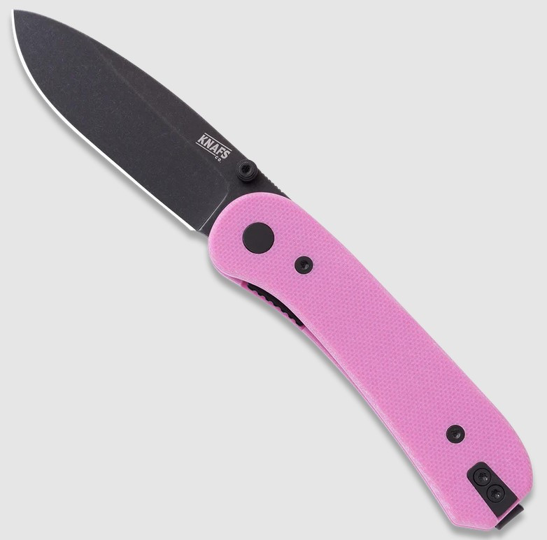 Knafs Lander 1 Folding Knife Black Stonewash D2/Pink G-10 Front Open