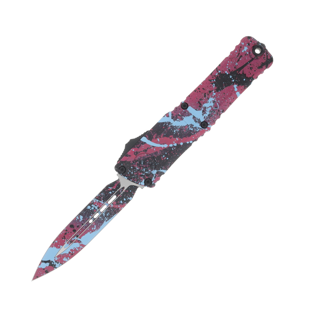 Microtech Combat Troodon® D/E Gen III SignatureSeries Black/ Pink Light Blue SplatterStandard