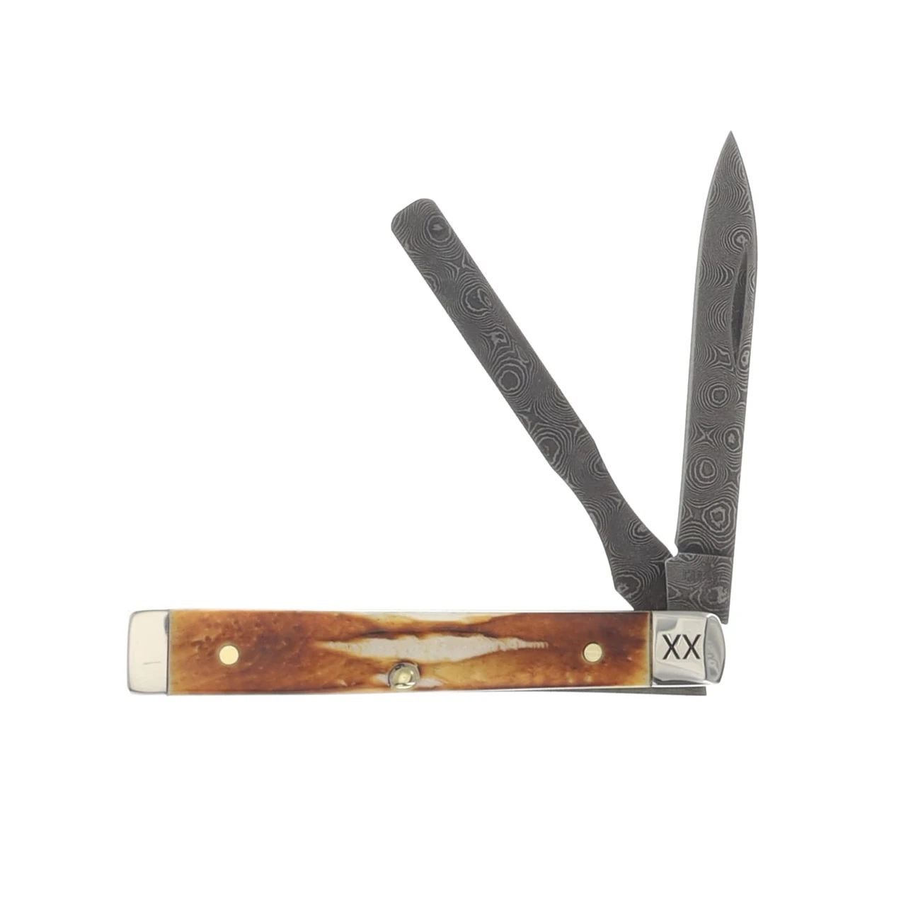 Case XX Burnt Natural Bone Deep Canyon Jigged Damascus Baby Doc Folding Knife CA27234