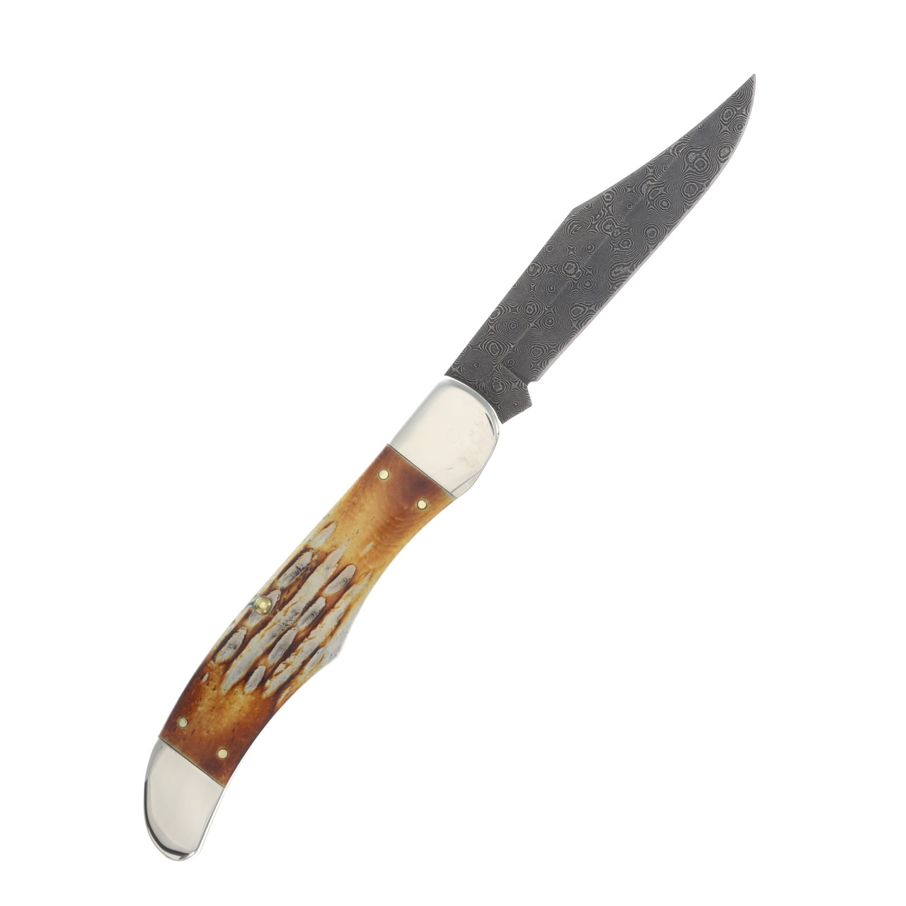 Case XX Burnt Natural Bone Deep Canyon Jigged Damascus Folding