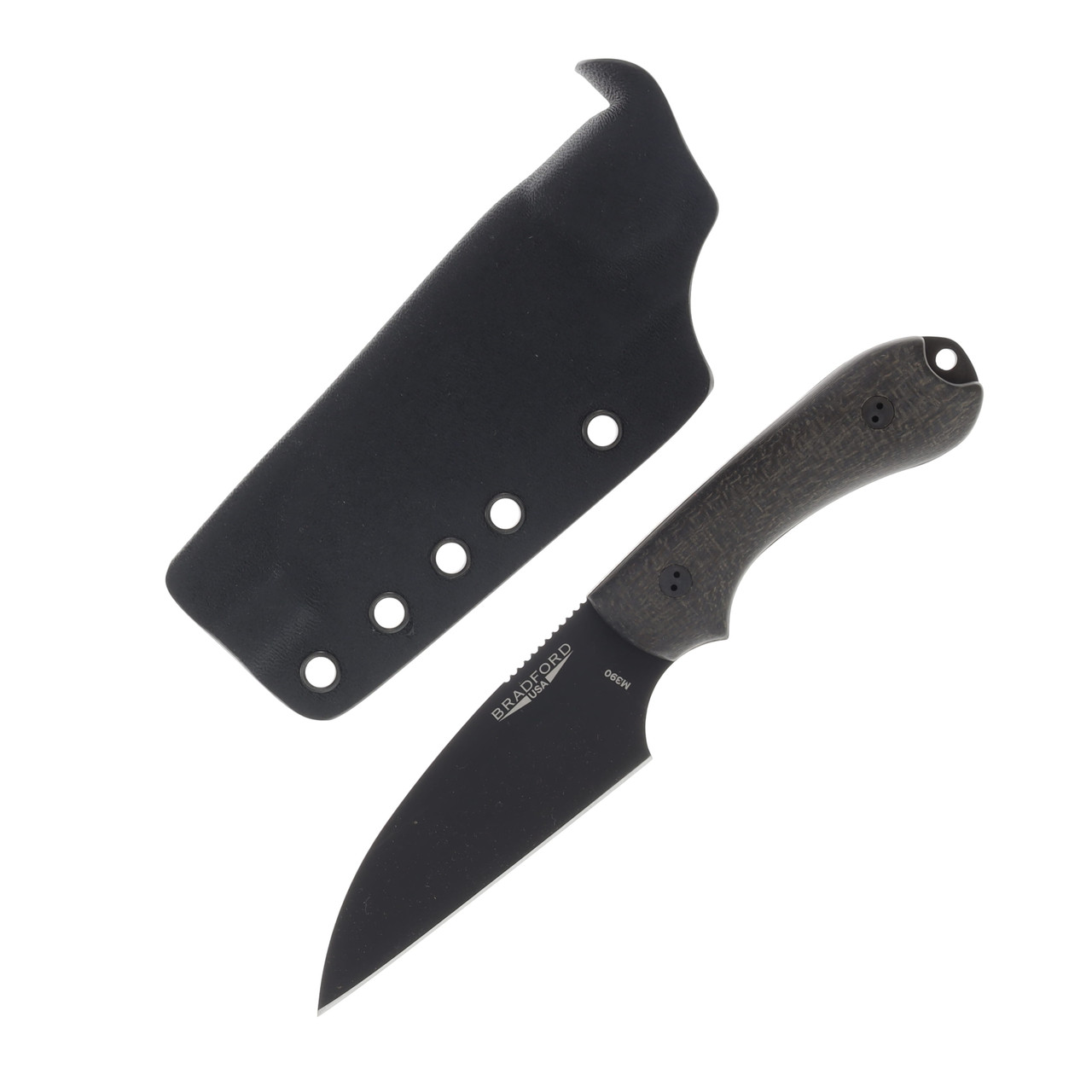 Bradford Guardian 3 Fixed Blade DLC M390 Wharncliffe/OD Green Burlap Micarta with Kydex Sheath BRAD3440