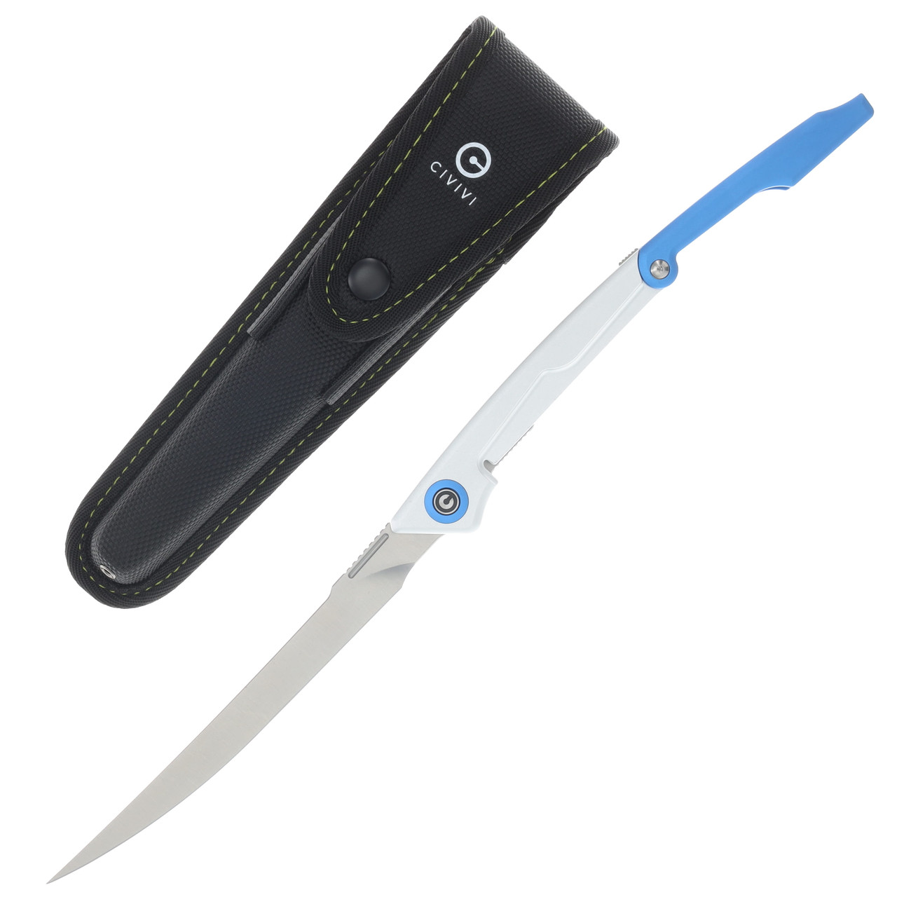 CIVIVI Shawka Folding Fillet Knife Silver – Blue 5.81in Plain Satin Trailing Point C22029B-2