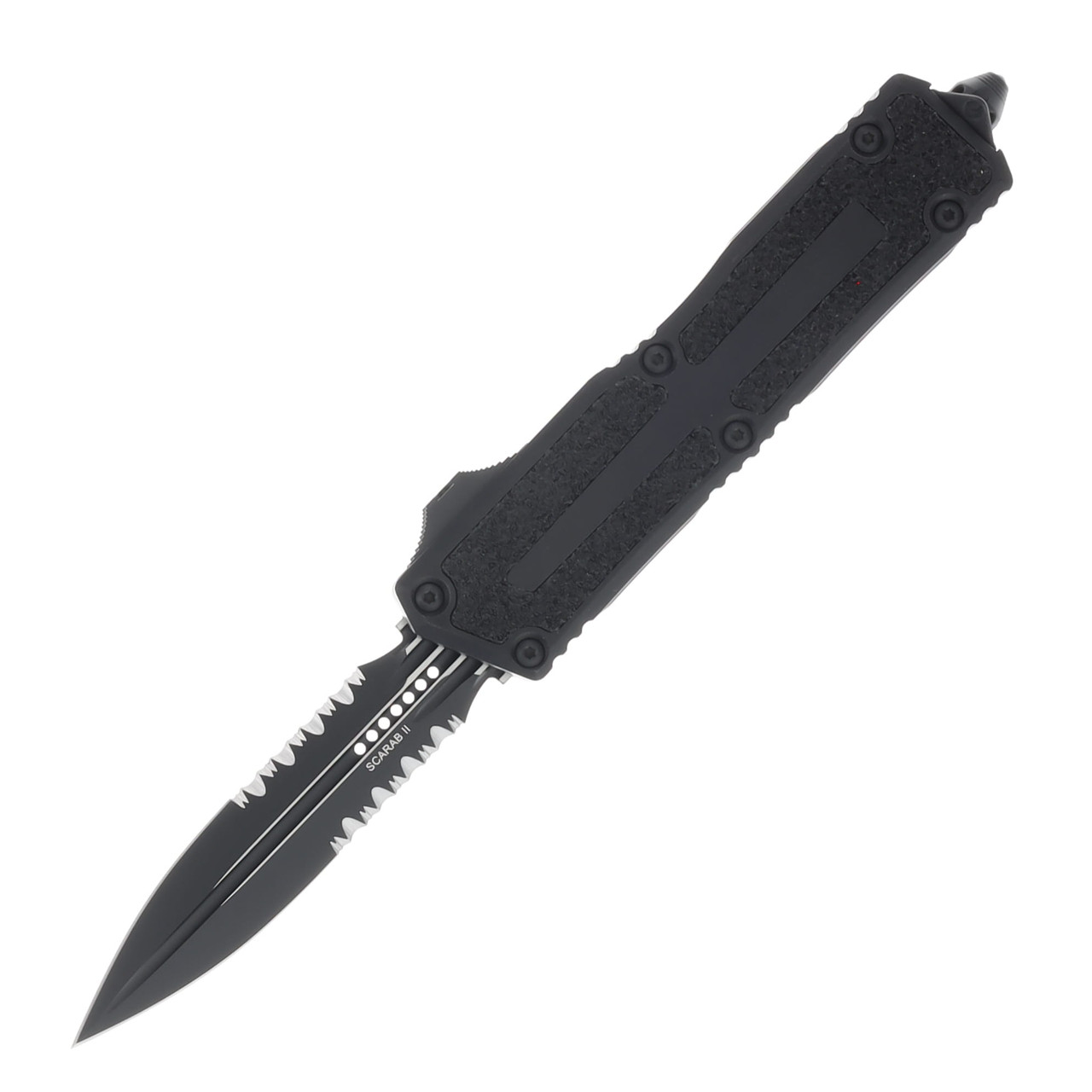 MICROTECH SCARAB II GEN III D/E BLACK PART SERRATE TACTICAL. front